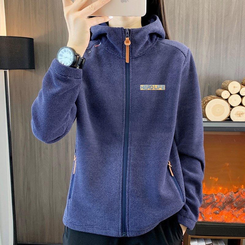 秋冬奥利绒抓绒衣女户外防风保暖摇粒绒连帽运动休闲开衫卫衣外套