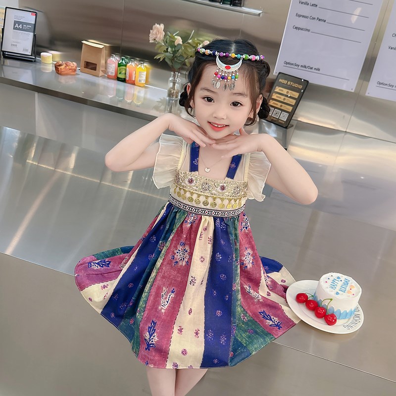 女童裙子夏季2024新款儿童少数民族风汉服连衣裙女宝宝夏装公主裙