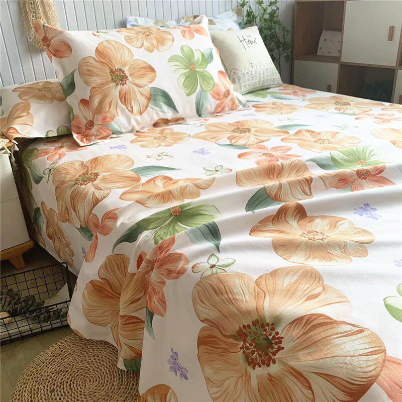 高档纯棉特厚老粗布床单不起球亚麻榻榻米炕单田园花朵睡单三件套