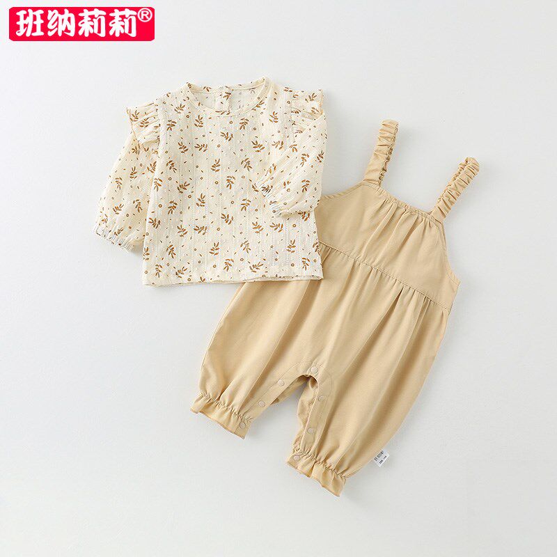 女宝宝春装套装小女孩背带裤婴儿超萌春秋季一岁纯棉衣服分体两件图片