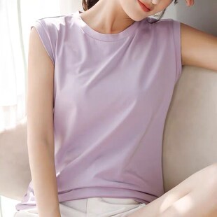 80支丝光棉无袖 背心纯棉打底显瘦百搭上衣服女 t恤女外穿宽松夏季