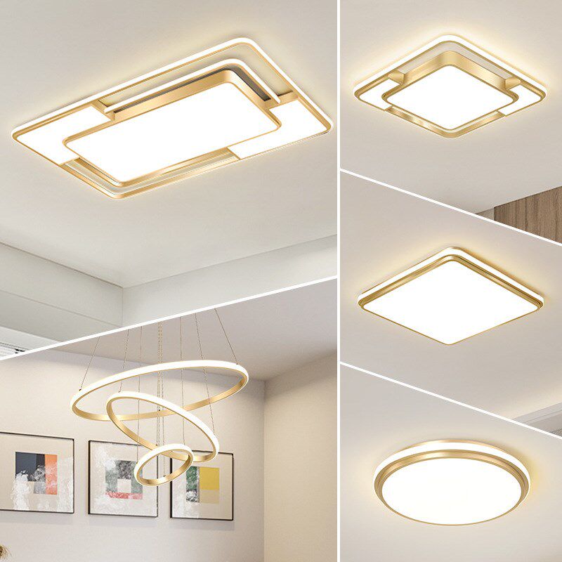 轻奢全屋灯具套餐简约现代餐厅卧室网红套装金色长方形客厅吸顶灯