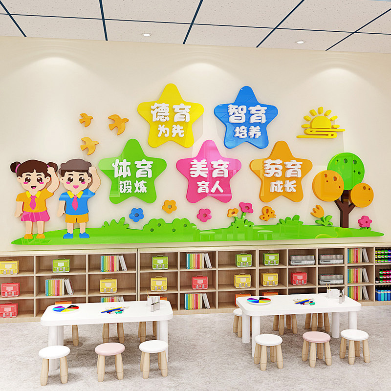 幼儿园环创主题墙德智体美劳文化教室布置立体墙贴班级楼梯装饰画,家居饰品,文化墙贴,淘宝优惠券,粉丝福利购,淘宝优惠卷