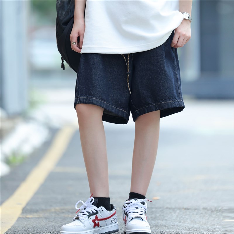 ZC美式复古潮牌直筒五分裤男女2025夏季街头宽松休闲百搭牛仔短裤