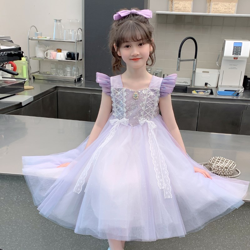 儿童演出服连衣裙2025新款夏装儿童蓬蓬纱紫色礼服裙子女孩连衣裙