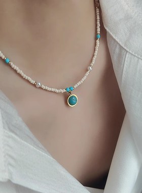 小众设计天然蓝松石项链女2024年新款轻奢高级感锁骨链爆款配饰品