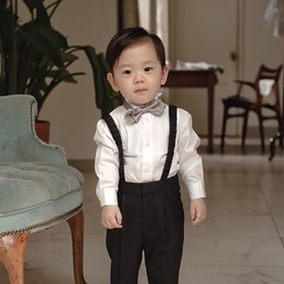 周岁礼服男宝英伦风儿童背带裤套装男童黑色帅气新款小花童婚礼夏