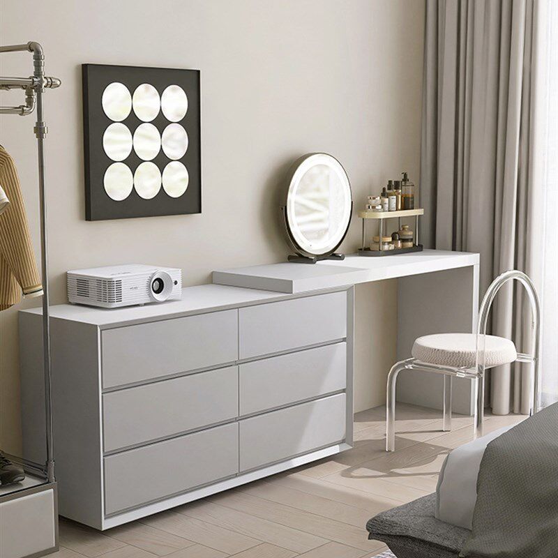 意式极简梳妆台书桌一体伸缩实木卧室电视柜收纳现代烤漆电脑斗柜