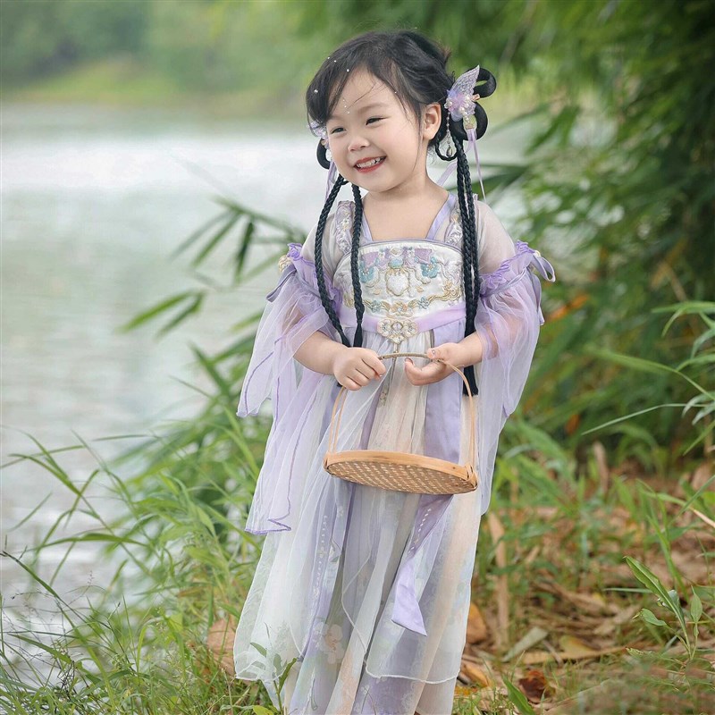 紫阮女童汉服连衣裙新款儿童古风超仙襦裙宝宝中国风唐装公主裙子