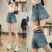 女夏季 超短裤 薄款 牛仔短裤 2024年新款 高腰宽松美式 设计感a字热裤