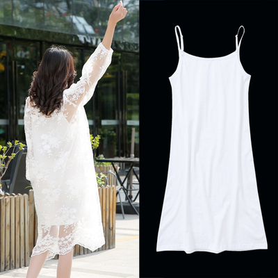 吊带裙内搭打底长款白色汉服内衬裙打底连衣裙女纯棉大码遮肚裙子