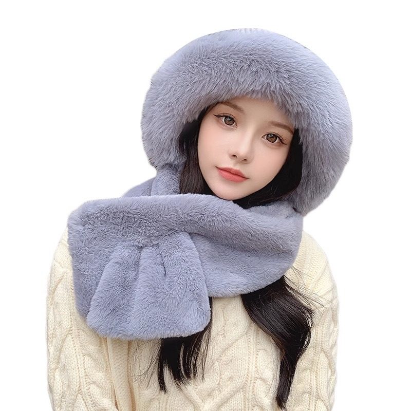 2023新款毛g绒帽子女冬季围巾一体秋冬天可爱围脖加绒保暖毛线帽