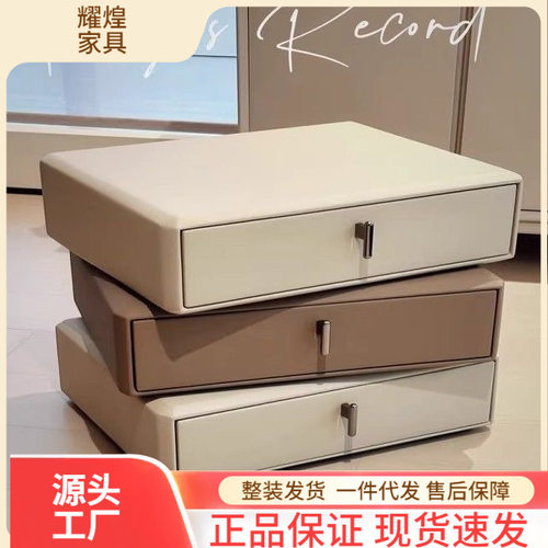 全实木意式可旋转床头柜卧室三层奶油床边柜简约简易轻奢创意家用