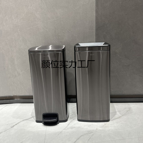 不锈钢双层垃圾桶商用办公室卫生间带盖大号桶50L方形擦手纸桶G
