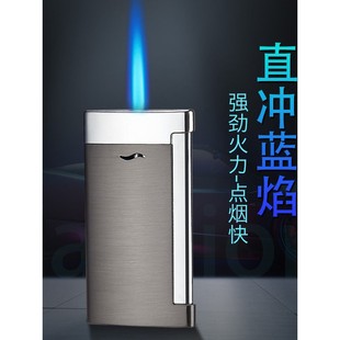 电镀侧压直冲防风打火防风机蓝焰金属充气打火机个性创意超薄刻字