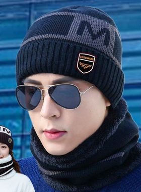 帽子男女秋冬季围脖套帽毛线帽学生韩版潮骑车保暖加绒加厚针织帽