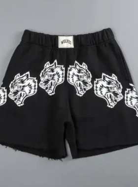 Loose printed shorts with frayed edges男宽松印花短裤毛边短裤