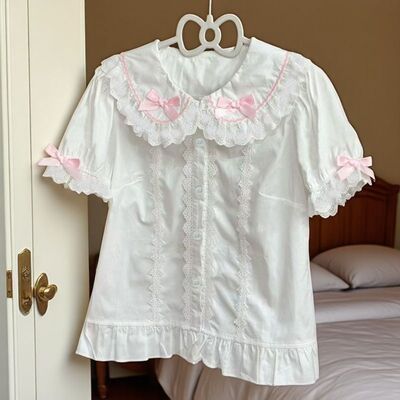 lolita内搭新款洛丽塔日系甜美夏季短袖上衣娃娃领衬衫可爱泡泡袖