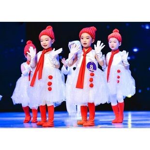 元旦圣诞新款雪娃娃演出服雪孩子表演服红围巾雪人宝宝幼儿童服装