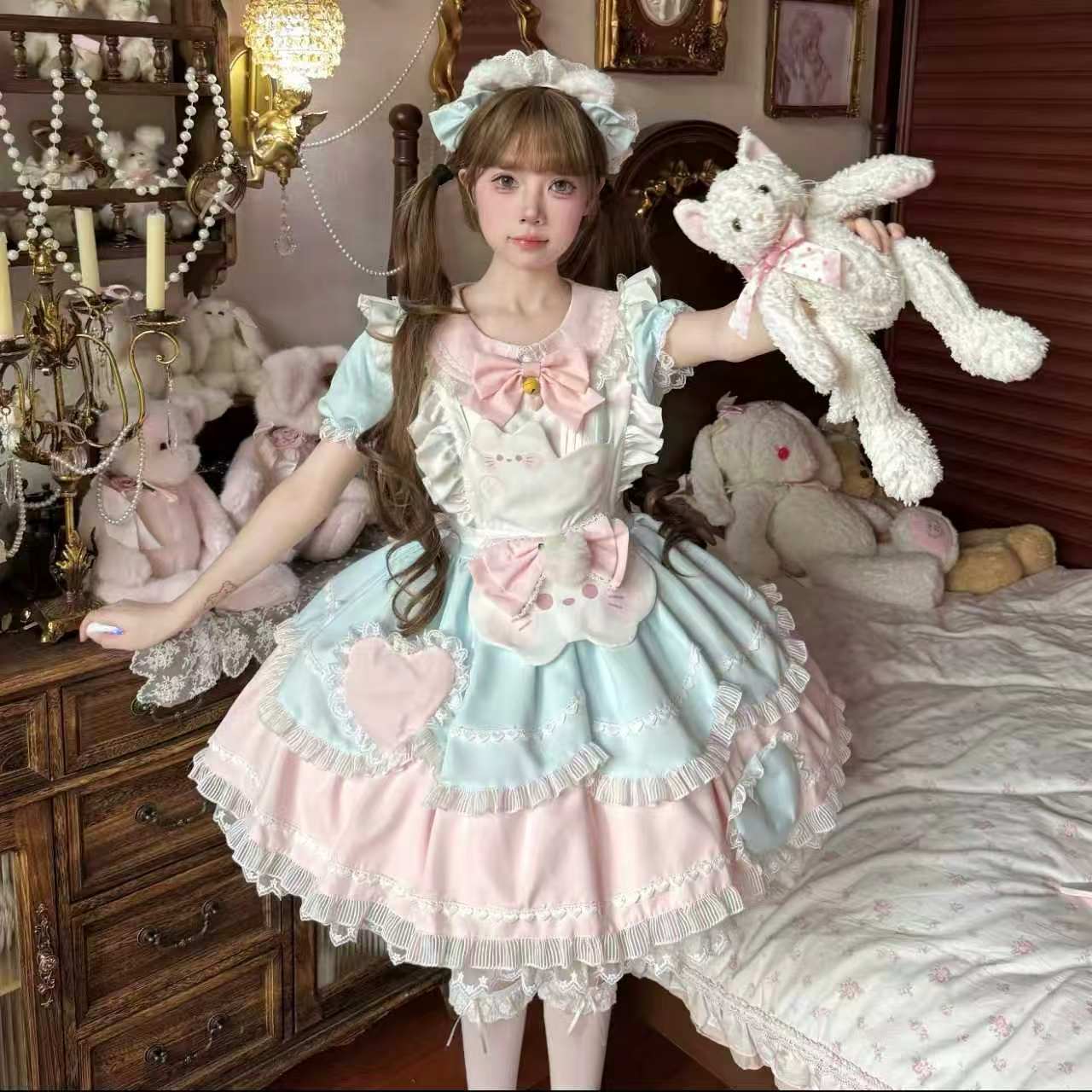 【甜茶少女】lolita甜茶喵可爱小猫洛丽塔op连衣裙女甜美清新日常