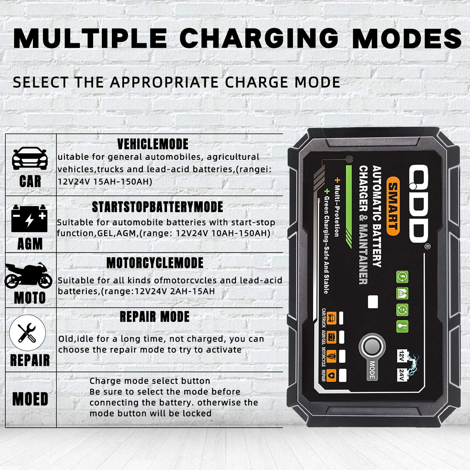 QDD12V24V智能脉冲维护器充电器12V3A24V2A-2.5A深循环电池滴流式