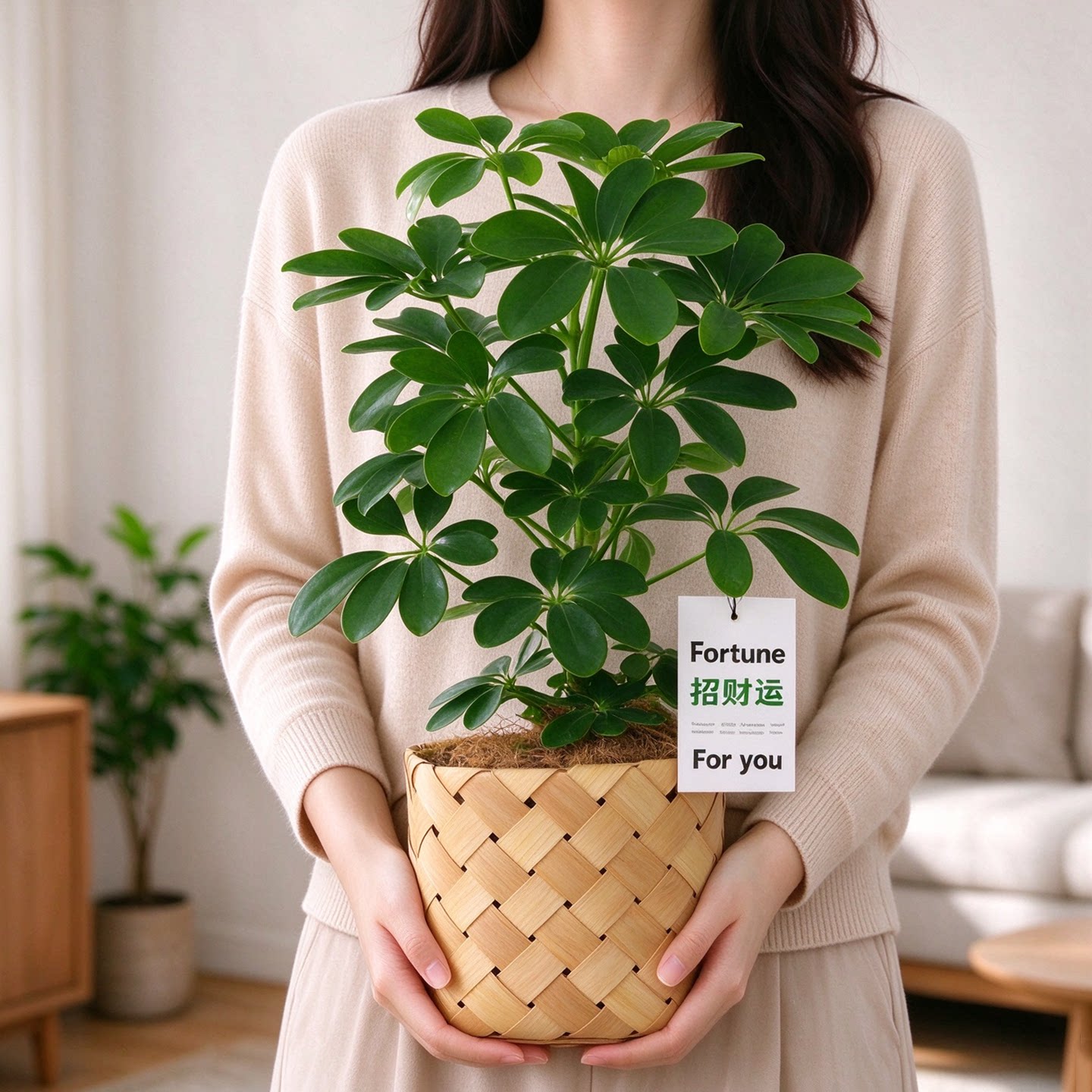 鸭脚木小盆栽植物室内客厅桌面八方来财绿植四季常青好养净化空气