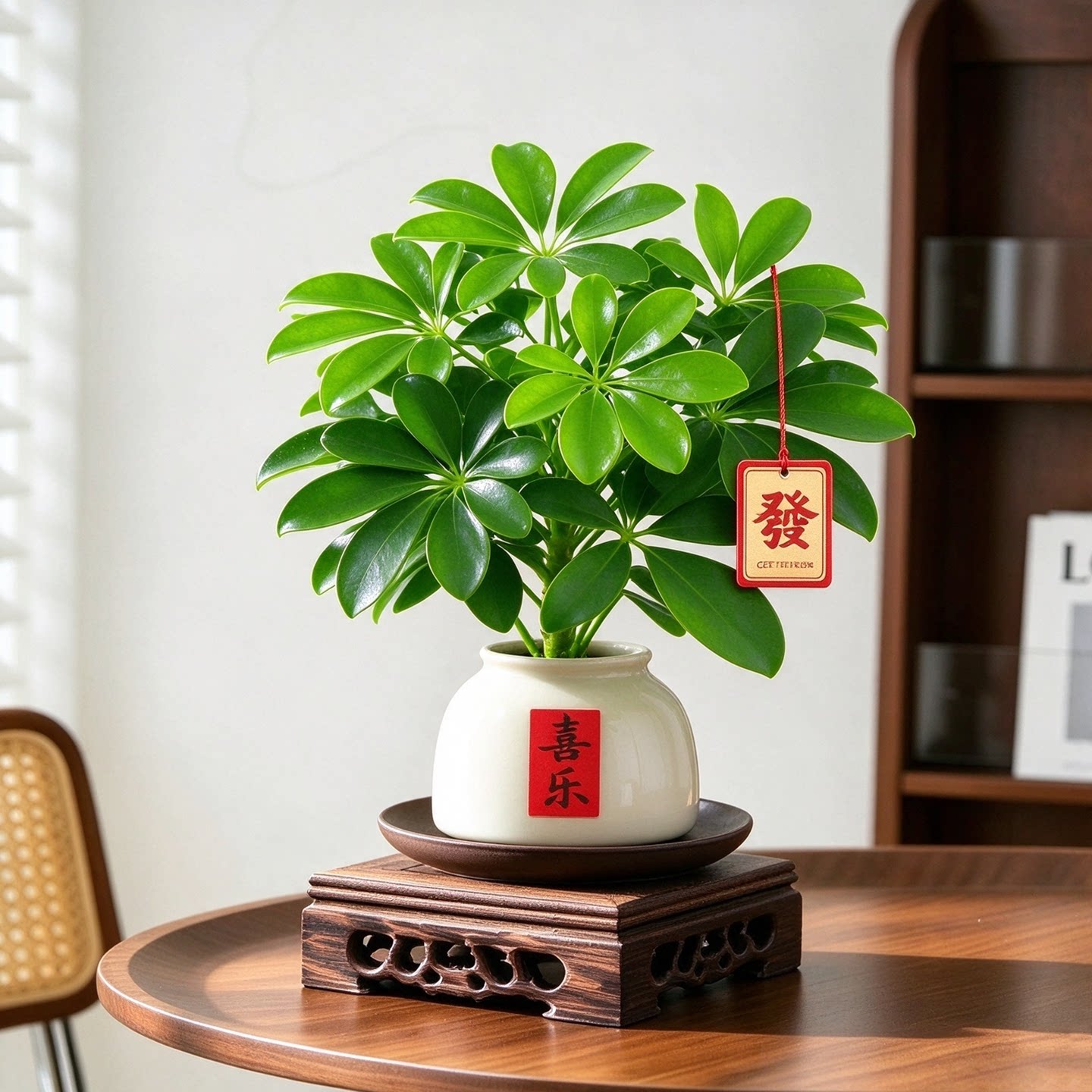 八方来财鸭脚木盆栽水培植物