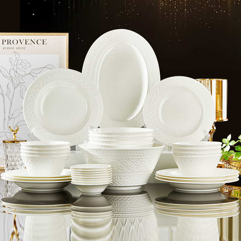 纬廷纯白釉下彩骨瓷碗盘家用餐具