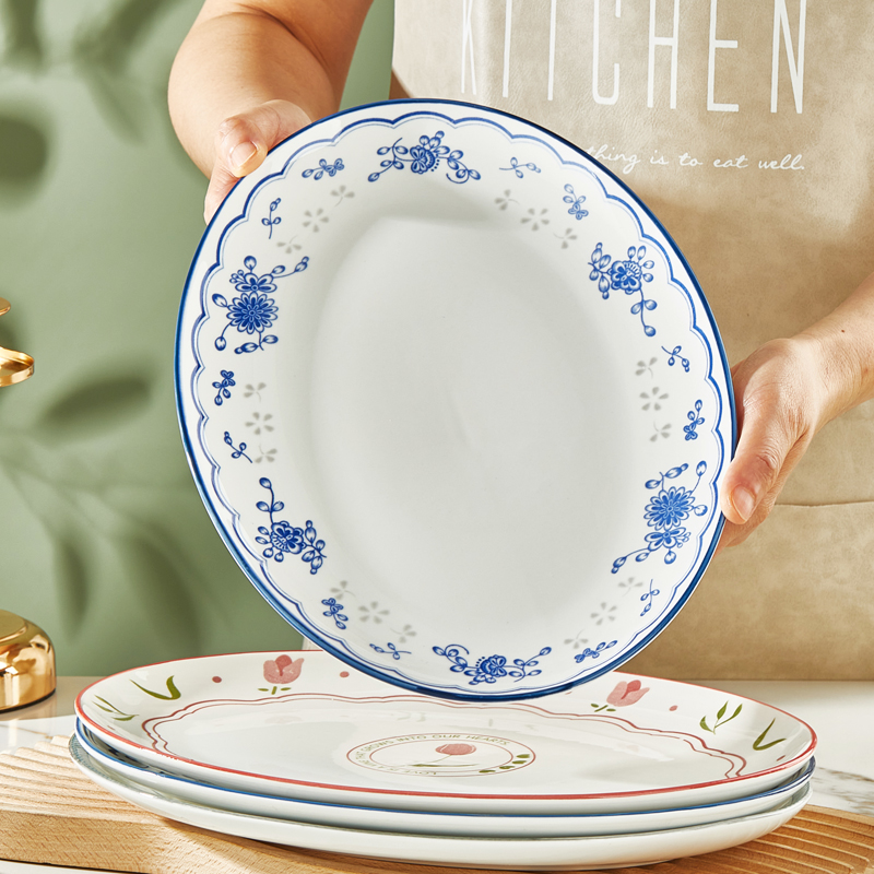 纬廷釉下彩健康加厚陶瓷装鱼盘子