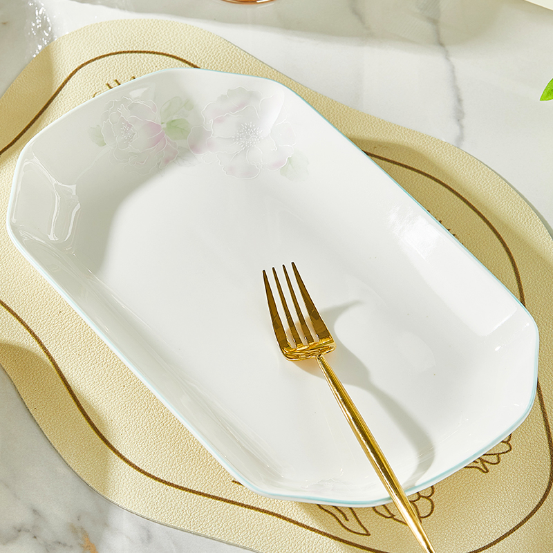 纬廷陶瓷中式家用釉下彩餐具鱼盘