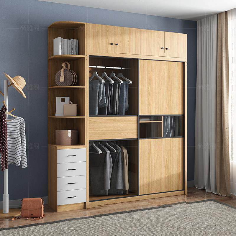 热销榜玻璃门衣柜出租房用经济型家用卧室超大容量推拉门双门衣柜