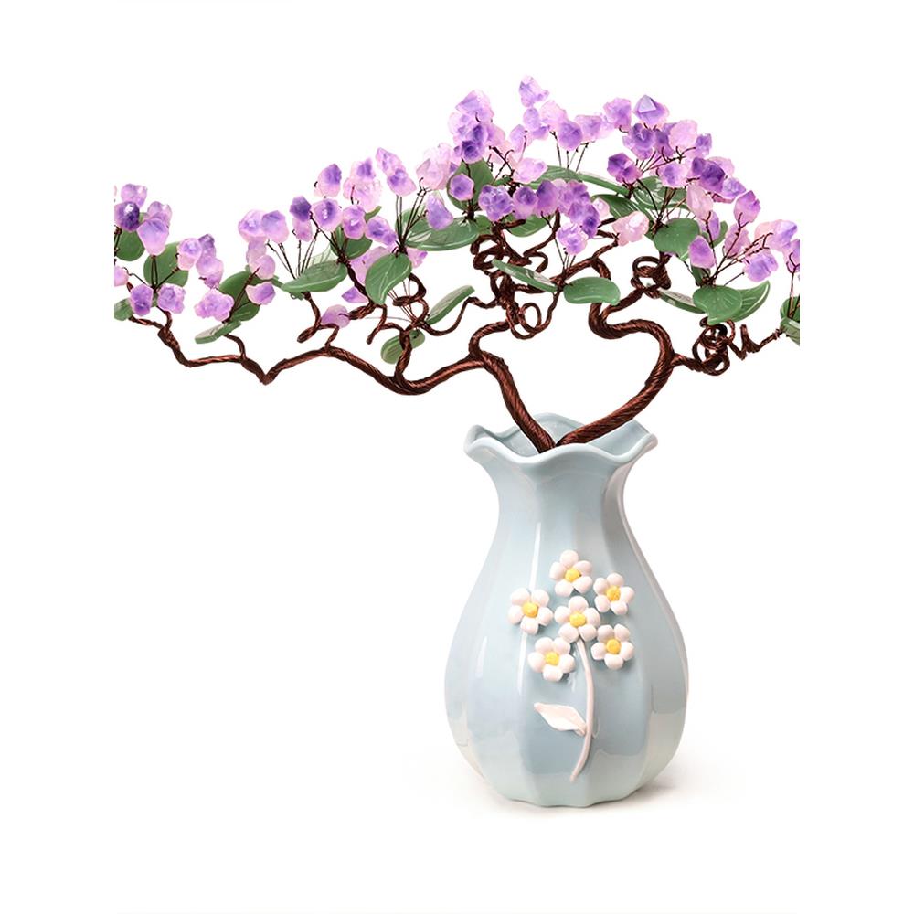 天然紫水晶发财树客厅家居玄关电视柜酒柜装饰品花瓶高档茶几摆件