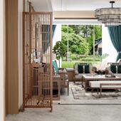 新中式 木质客厅卧室屏风隔断简约现代沙发旁遮挡家用屏障折屏座屏