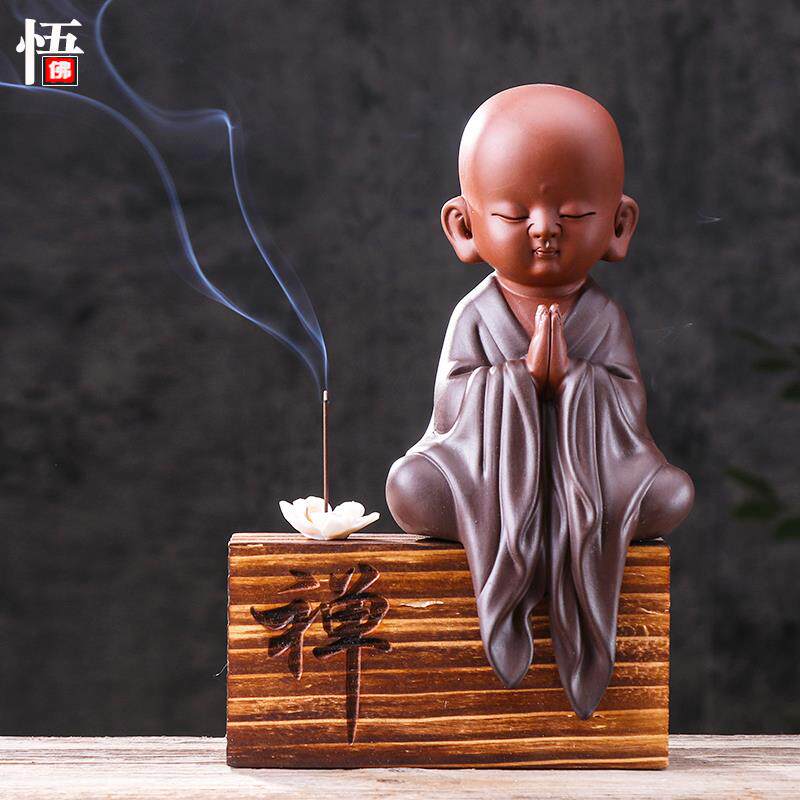 精品陶瓷礼僧茶宠禅意紫砂小和尚中式茶道客厅电视柜玄关装饰摆件