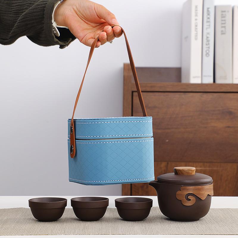 旅行茶具套装快客杯一壶三杯茶壶茶杯便携简约功夫茶具户外泡茶器