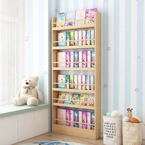 儿童实木落地环保松木书架墙墙壁架免打孔多层大容量书柜学生家用