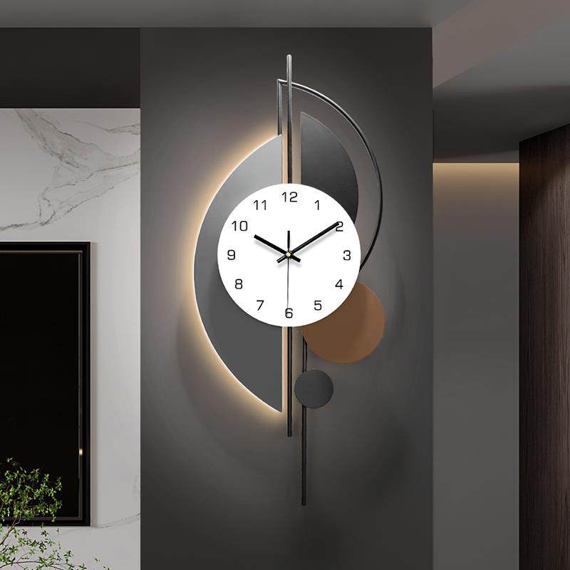 现代简约2025新款电视背景墙格栅装饰钟表挂钟客厅高级感时钟挂墙