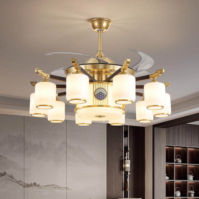 全铜新中式客厅风扇灯餐厅吊扇灯卧室大风力带电扇灯实木,家装灯饰光源,客厅吊灯,淘宝优惠券,粉丝福利购,淘宝优惠卷