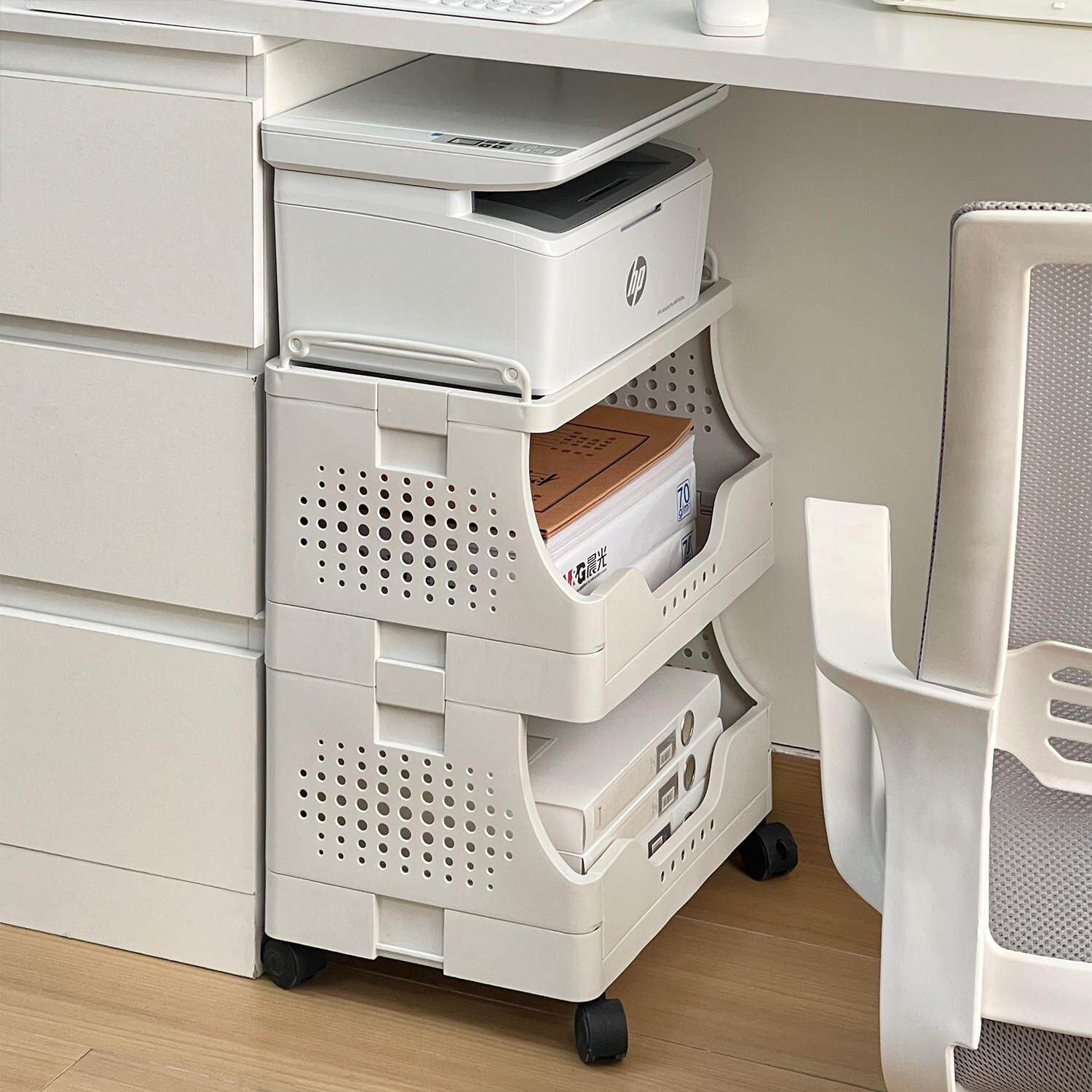 办公室收纳小推车置物架工位桌下文件落地整理架印表机多层收纳层
