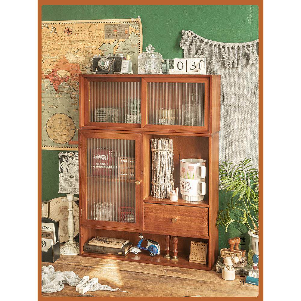 收纳实木桌面柜收纳盒子整理桌上置物架桌面化妆品收纳盒杯子茶具