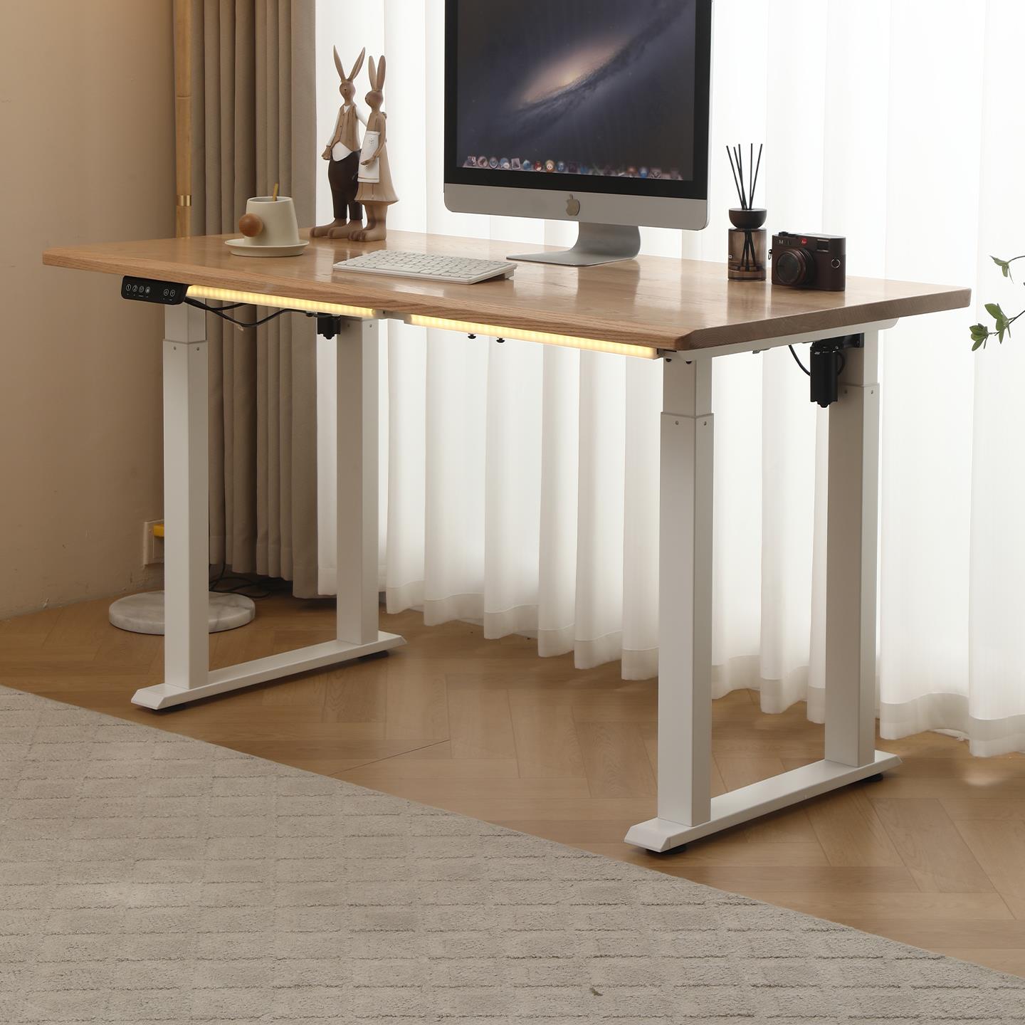 实木电动升降桌新款四立柱双电机办公桌学生家用书桌可升降电脑桌
