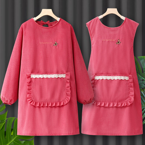 灯芯绒长袖罩衣时尚围裙