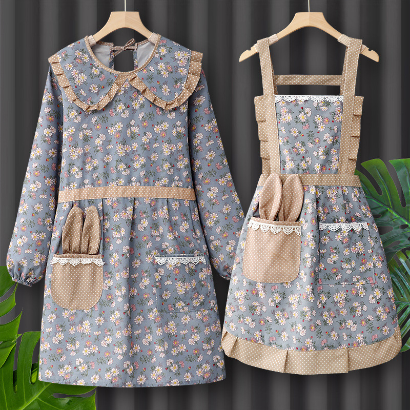 罩衣厨房家用做饭美甲长袖围裙纯棉中式2025新款网红餐饮专用可爱