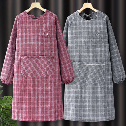 长袖围裙纯棉女家用厨房做饭