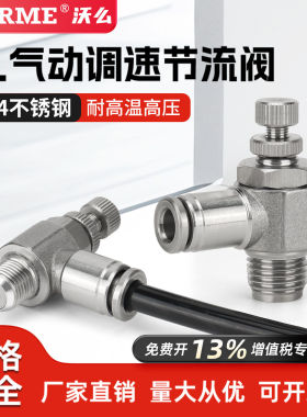 304不锈钢气动节流阀气缸调速接头气管快插SL8-02/6-01/10-03/04