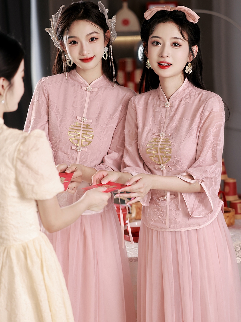 中式伴娘服2023新款中国风旗袍婚礼姐妹裙伴娘团显瘦秀禾晚礼服女-封面