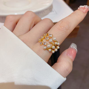 简约高级感珍珠戒指夸张冷淡风高级小众时尚个性轻奢开口调节指环