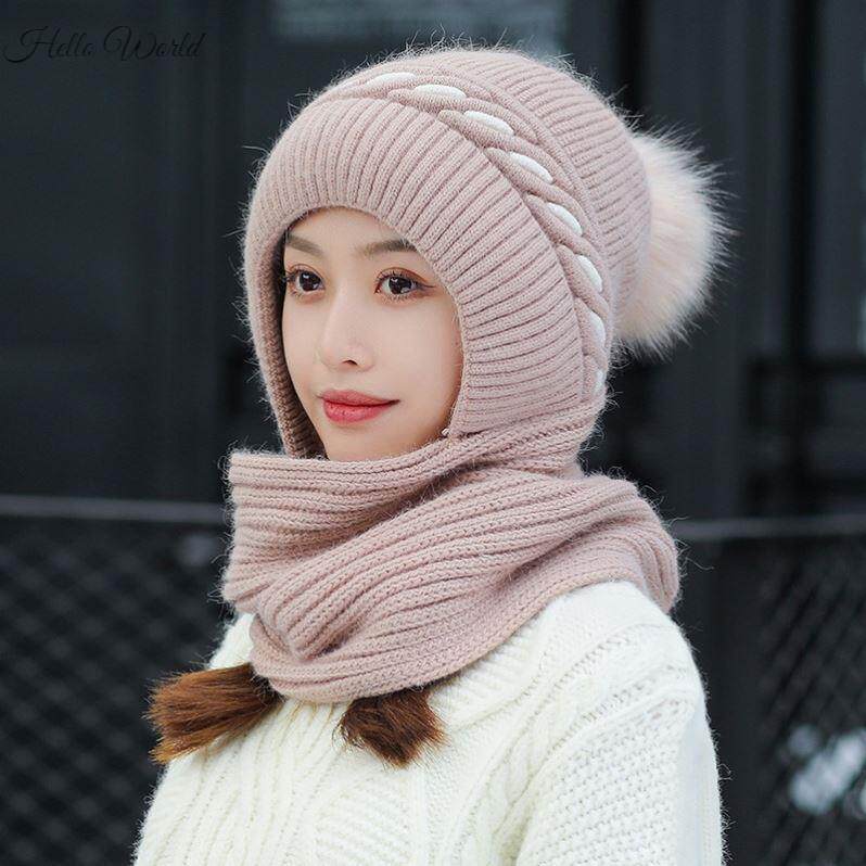 帽子围巾一体风雪帽女韩版冬季保暖兔毛针织护耳加绒防寒围脖帽