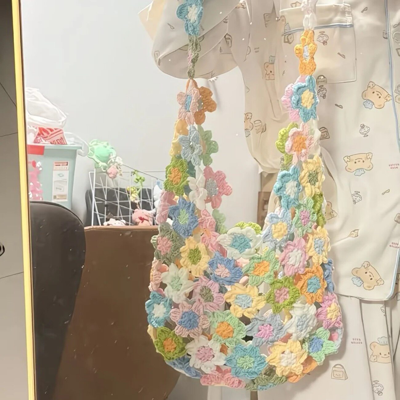 手工夏日钩织彩虹火花朵拼接镂空单肩毛线diy材料自制礼物送闺蜜