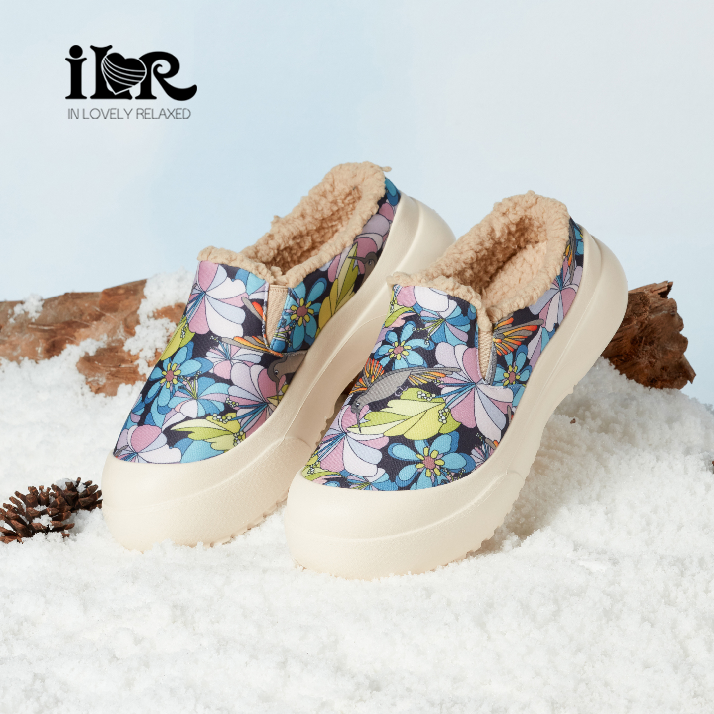 ILR复古彩绘厚底女毛绒勃肯鞋